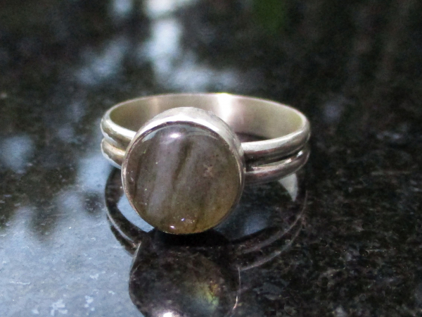 Labradorite Ring Size 7.5 Set in Sterling Silver with Round Stone Natural Labrad