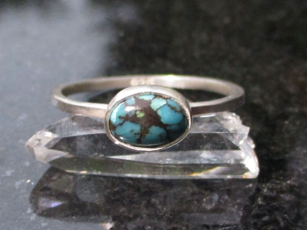Turquoise Sterling Silver Stacking Ring in Size 8 December Birthstone Handmade G