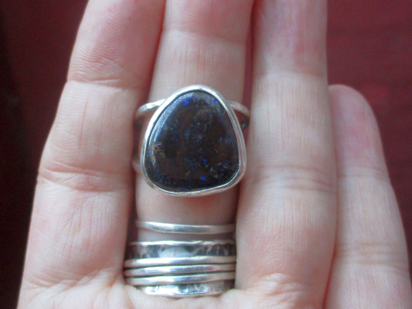 Boulder Opal Ring 925 Sterling Silver Natural Australian Boulder Opal Size 8 Han