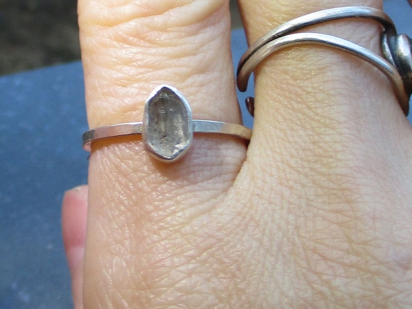Handmade Quartz Stacking Ring in Sterling Silver Size 7 Fluorescent Crystal Ring