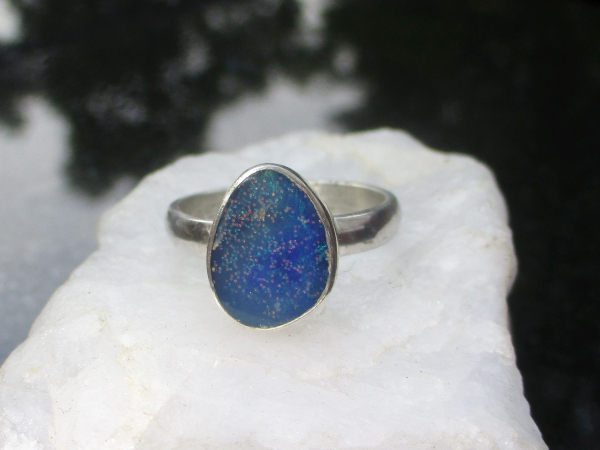 Opal Ring 925 Sterling Silver Australian Opal Handmade Size 7 Rings for Women Bl