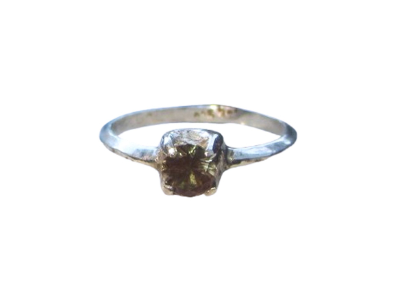 Handmade Oregon Sunstone Silver Ring. Made with a round 5mm faceted precision cu