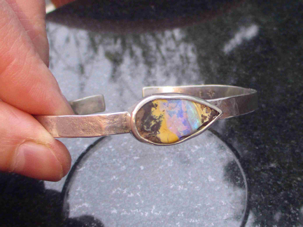 Boulder Opal Cuff Bracelet Handmade 925 Sterling Silver Australian Opal Jewelry