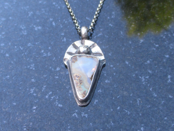 Handmade Boulder Opal Necklace 925 Sterling Silver with Australian Opal Pendant