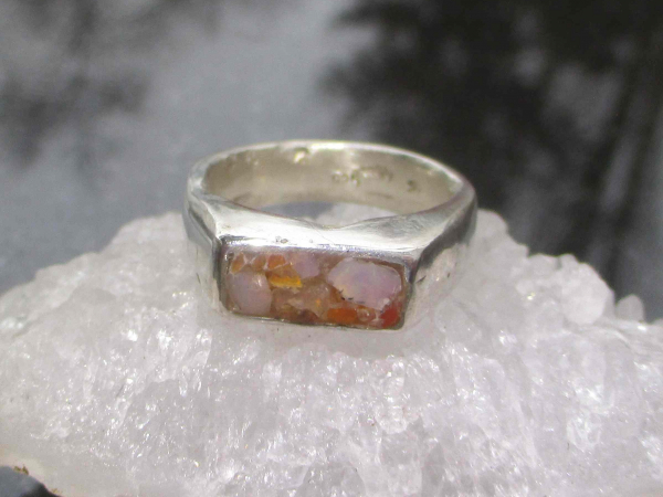 Chunky Opal Silver Ring 925 Sterling Silver  with Natural Mexican Opal Size 8 Ha