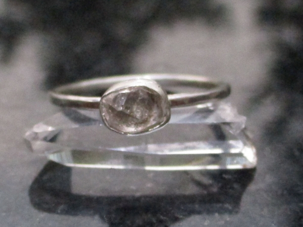 Handmade Quartz Stacking Ring in Sterling Silver Size 7 Fluorescent Crystal Ring