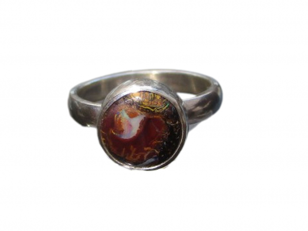 Handmade Australian Boulder Opal Ring * Made with a round Australian boulder Opa