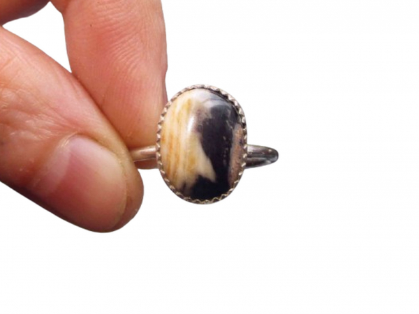 Petrified Wood Stacking Ring 925 Sterling Silver Handmade Rings for Women