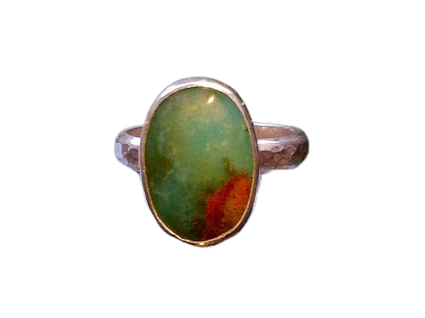 Sterling Silver Indonesian Opal Wood Ring: Green Blue Gemstone Size 6 Sterling Silver Indonesian Opal Wood Ring: Green Blue Gemstone Size 6