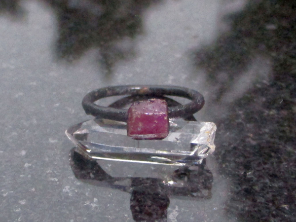 One Handmade Raw Ruby Crystal Copper Electroformed Ring * Size 6 Ring with a 6 m