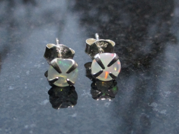 5mm Opal Stud Earrings in Sterling Silver with 4 Prong Setting Small Stone Minim