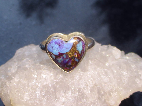 Handmade Heart Ring 925 Sterling Silver Purple Mojave Turquoise Matrix Size 8 Handmade Heart Ring 925 Sterling Silver Purple Mojave Turquoise Matrix Size 8