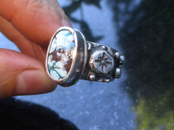 Handmade Turquoise Ring 925 Sterling Silver Statement Ring with Natural Turquois