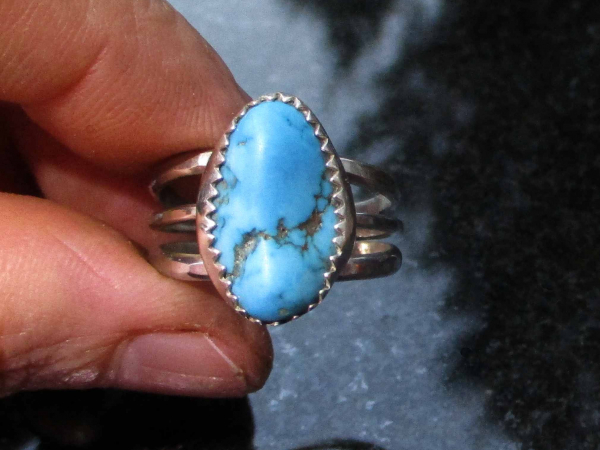 Handmade Rough Turquoise Ring Size 8 Sterling Silver 925 with Natural Arizona Tu