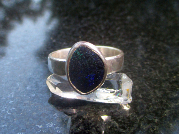 Handmade Andamooka Matrix Opal Ring 925 Sterling Silver Black Matrix Opal Size 8