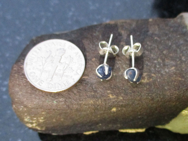 Raw Blue Sapphire Earrings Studs in 925 Sterling Silver Minimalist 5mm Small Sto