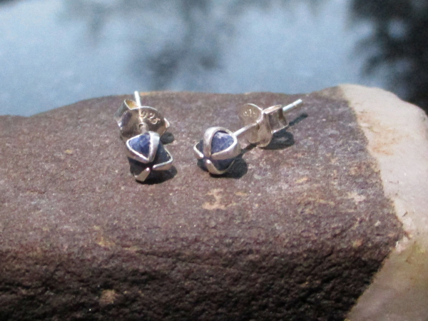 Raw Blue Sapphire Earrings Studs in 925 Sterling Silver Minimalist 5mm Small Sto