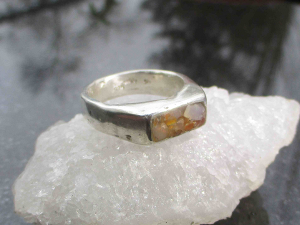 Chunky Opal Silver Ring 925 Sterling Silver  with Natural Mexican Opal Size 8 Ha