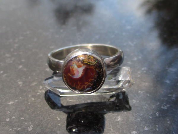 Handmade Australian Boulder Opal Ring * Made with a round Australian boulder Opa