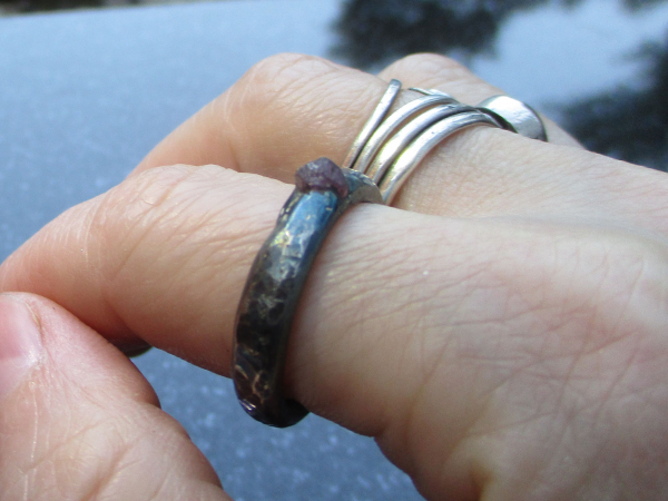 Handmade Ruby Crystal Ring Cast in 925 Sterling Silver Size 8 1/4 Ring with Text