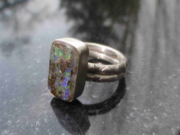 Boulder Opal Ring Statement 925 Sterling Silver Australian Opal Handmade Rings f