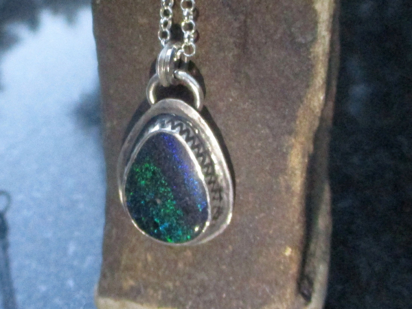 Handmade Andamooka Matrix Opal Necklace Sterling Silver Black Matrix Opal Pendan