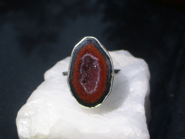 Handmade Druzy Geode Statement Ring Sterling Silver US Size 7.5 Natural Quartz T