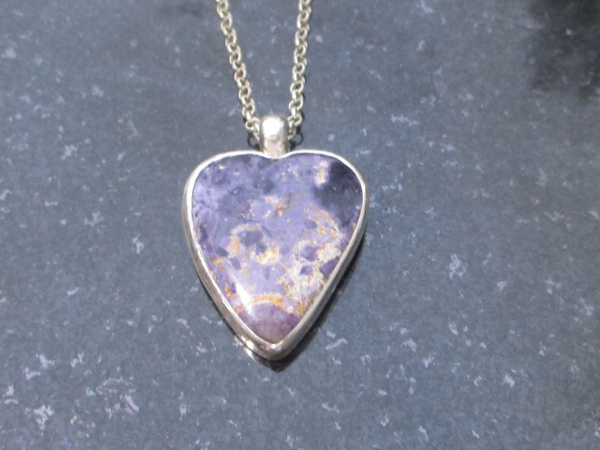 Handmade Heart Opal Necklace 925 Sterling Silver Purple Morado Opal