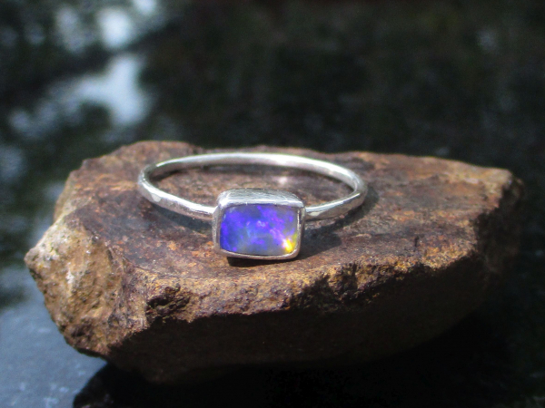 Crystal Opal Ring with Australian Opal Sterling Silver Size 8 Handmade Stackable