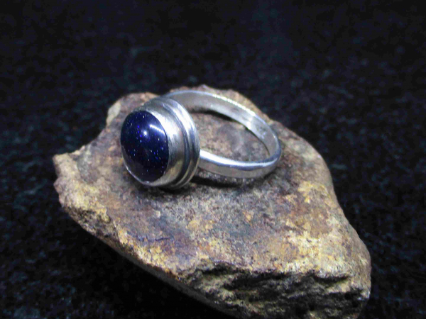 Handmade Blue Goldstone Ring Size 6.5 Set in 925 Sterling Silver Galaxy Ring wit