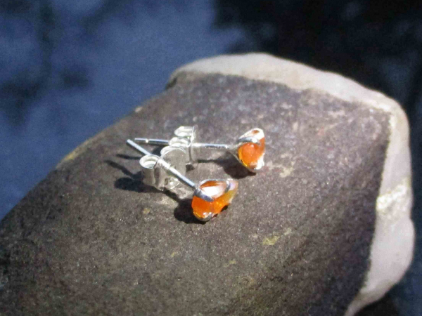 Handmade Fire Opal Stud Earrings made with 8mm Natural Raw Mexican Fire Opal in