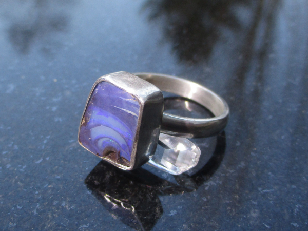 Handmade Australian Boulder Opal Ring 925 Sterling Silver Size 7.5 Handmade Ring