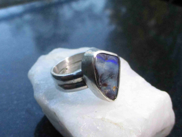 Boulder Opal Ring 925 Sterling Silver Size 7 Natural Australian Opal from Queens