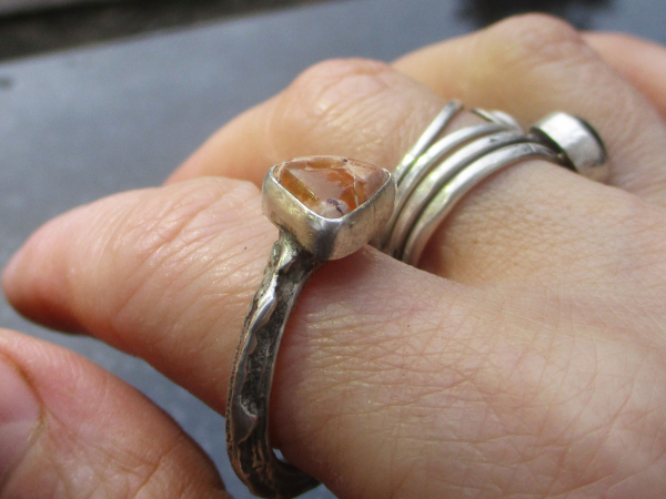 Triangle Opal Ring with Natural Mexican Opal Handmade Branch Ring Size 8.5
