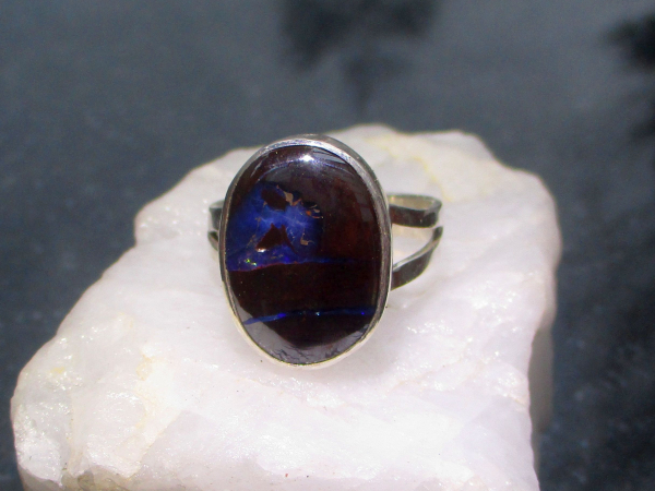 Boulder Opal Ring 925 Sterling Silver Size 7.5 Australian Opal Split Band Handma
