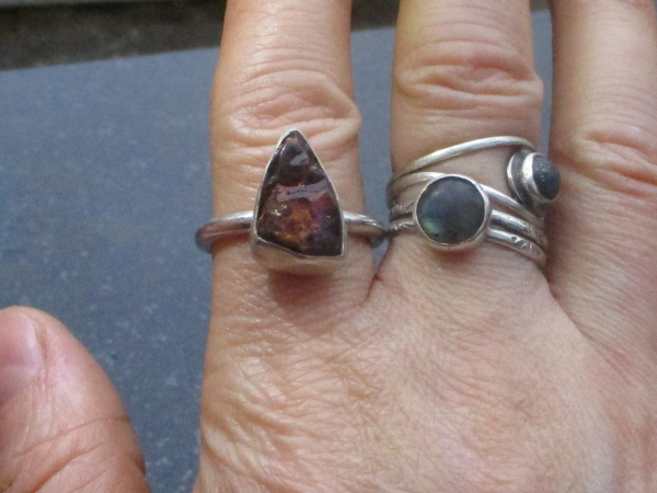 Raw Opal Ring 925 Sterling Silver Triangle Mexican Opal in Matrix Size 8 Handmad