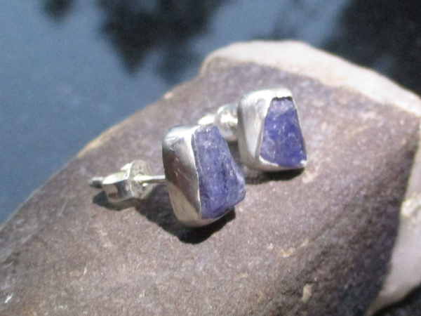 Handmade Tanzanite Crystal Studs in 925 Sterling Silver Natural Purple Stone Stu