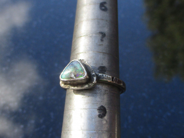 Handmade Boulder Opal Ring 925 Sterling Silver Triangle Australian Opal Size 8.2