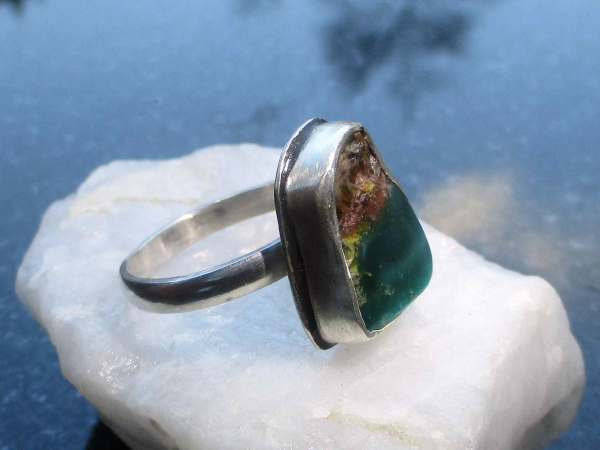 Handmade Indonesian Wood Opal Ring Set in 925 Sterling Silver Size 10  Opalized