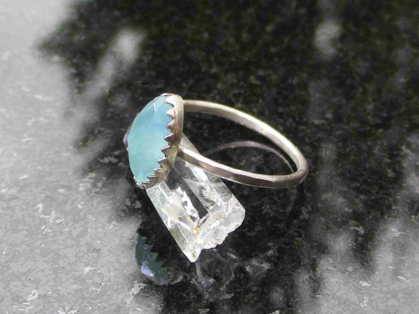 Handmade Blue Opal Stacking Ring Size 6 Sterling Silver 925 Minimalist Thin Hamm