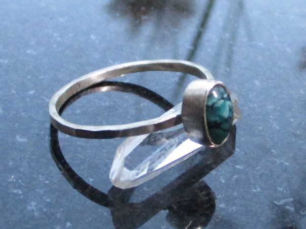 Turquoise Sterling Silver Stacking Ring in Size 9 December Birthstone Handmade G