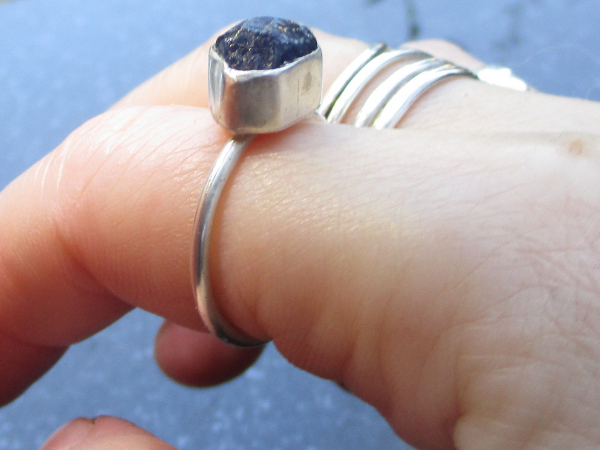 Handmade Raw Blue Sapphire Ring in Sterling Silver Size 7 Blue Crystal Gemstone