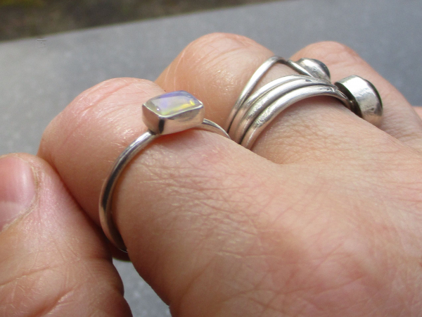 Crystal Opal Ring with Australian Opal Sterling Silver Size 9 Handmade Stackable