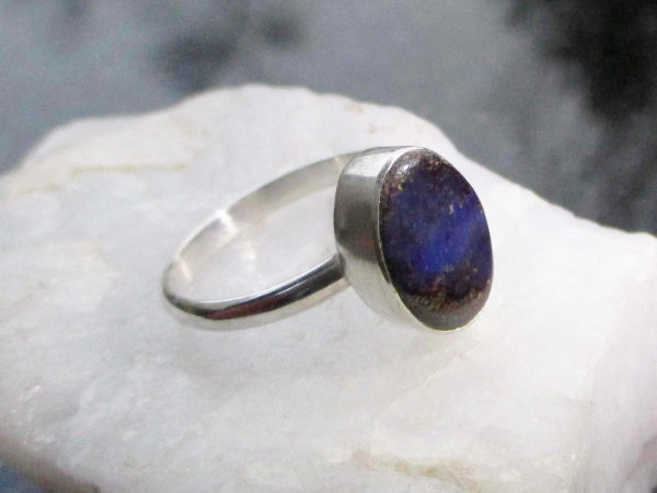 Handmade Boulder Opal Ring Size 7 Sterling Silver Natural Blue Australian Opal i