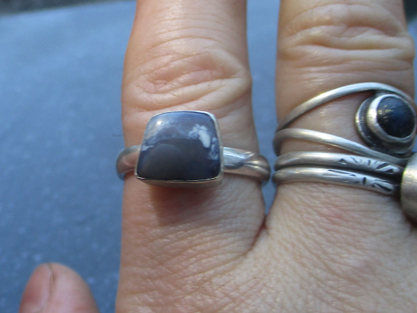 Handmade Boulder Opal Silver Ring * Made with freeform, Clear Blue and White Aus
