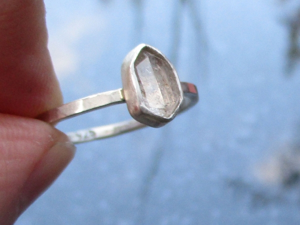 Handmade Quartz Stacking Ring in Sterling Silver Size 7 Fluorescent Crystal Ring
