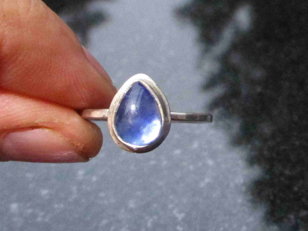 Blue Kyanite Silver Stacking Ring Size 7 Natural Teardrop Pear Shaped Stone Mini