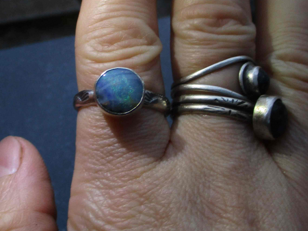 Handmade Boulder Opal Stacking Ring Size 7 Sterling Silver with Natural Australi