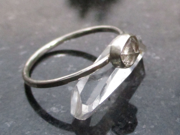 Handmade Quartz Stacking Ring in Sterling Silver Size 7 Fluorescent Crystal Ring