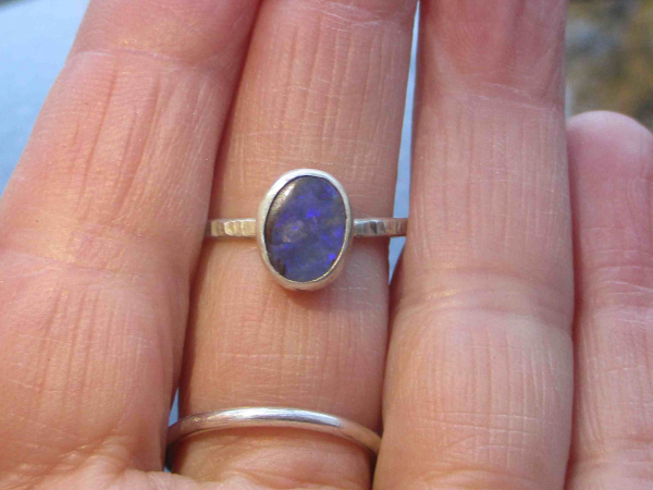 Boulder Opal Ring in 925 Sterling Silver, Stackable Handmade Ring with Natural A